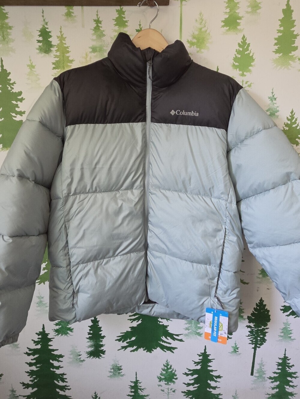 Columbia Light Blue Puffer Jacket with Black Trim